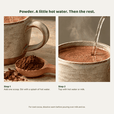 How to make it: add one scoop and stir with a splash of hot water, then top with hot water or milk